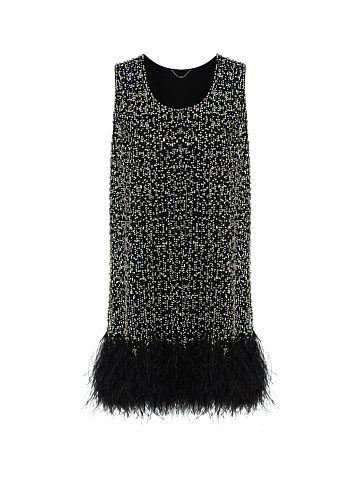 Mini dress with crystals and feathers, 1