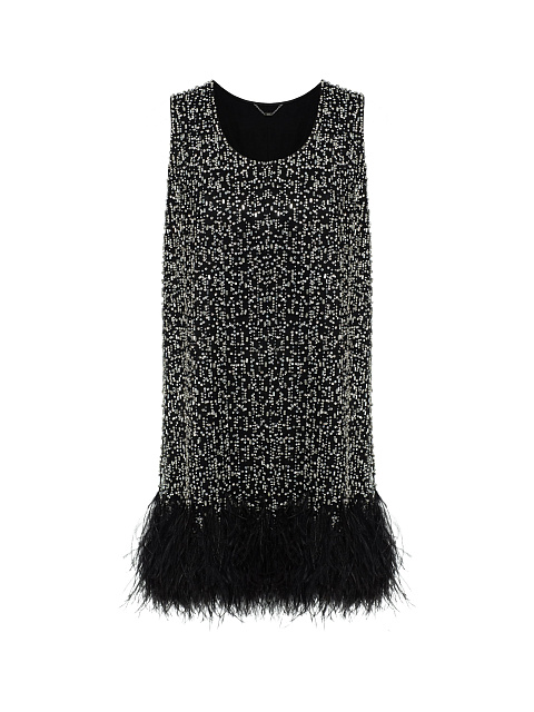 Mini dress with crystals and feathers, 1