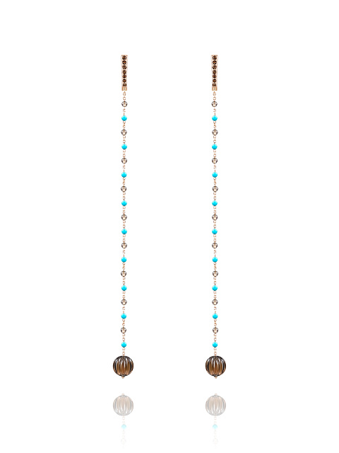 Smoky Quartz, Bead Smoky Quartz, Bead Turquoise & Rose Gold Earrings, 1