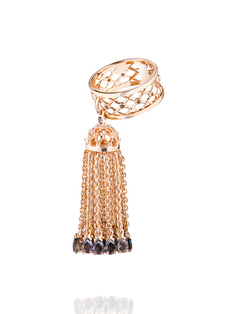 Rose Gold & Smoky Quartz Tassel Ring, 1