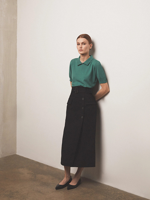 Black Midi Skirt With Pockets, 4