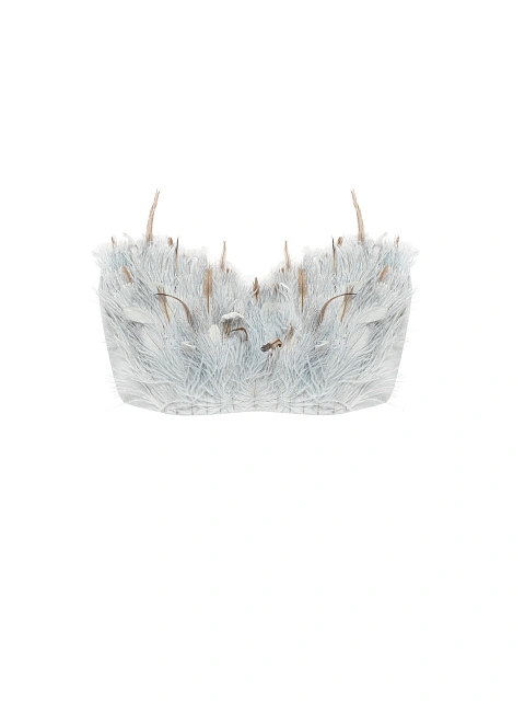 Grey Feathered & Draped Silk Maxi Dress, 6