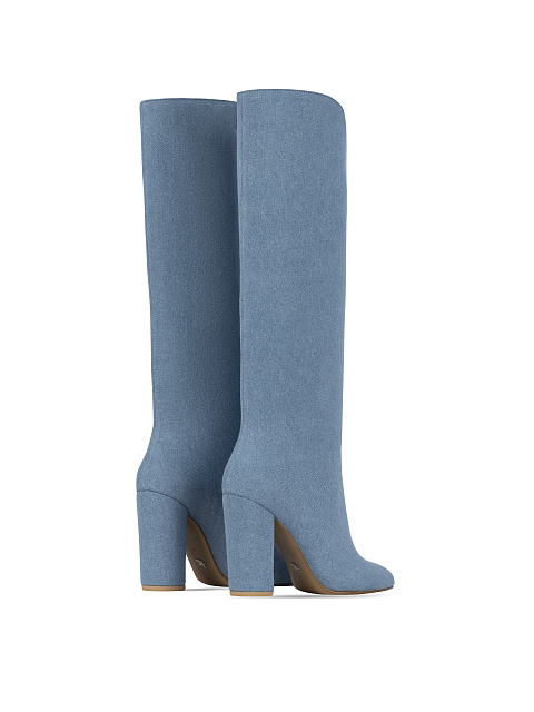 Light Blue Denim Heeled Tall Boots, 3