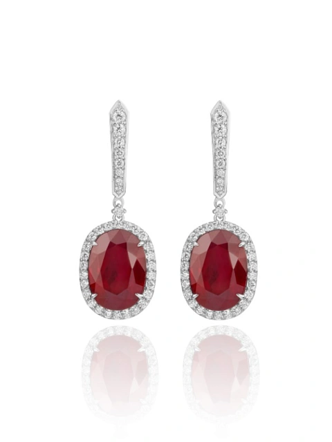 White gold earrings with oval rubies and diamonds, 1
