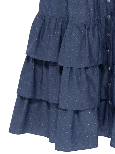 Blue Cotton Midi Dress With Ruffles, 4