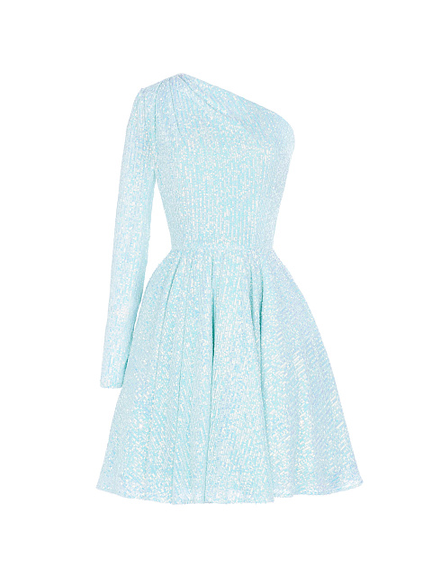 Light Blue Sequined One Sleeve Dress , 2