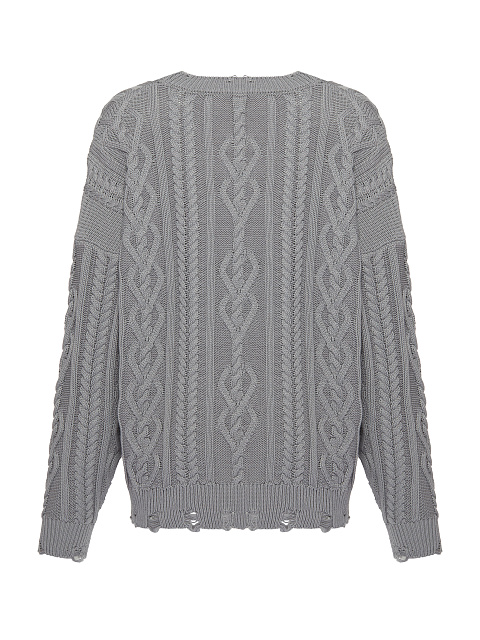 Grey Unisex Cable Knit Cotton Sweater, 2