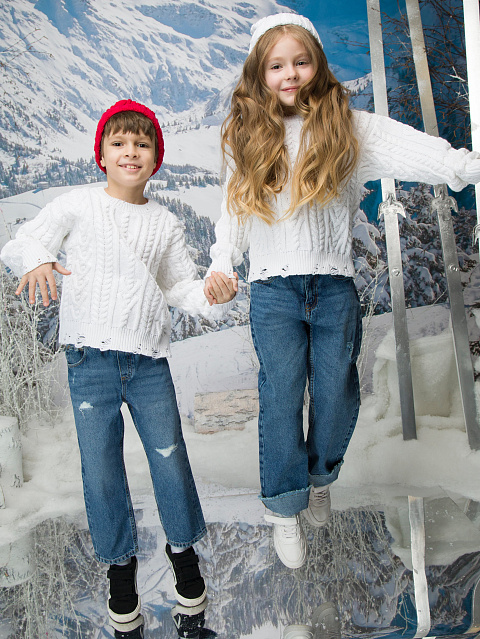 Kids White Cable Knit Cotton Mix Sweater, 4 Kids White Cable Knit Cotton Mix Sweater, 4