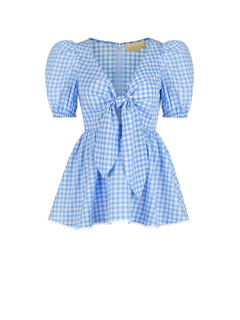Blue Checked Cotton Top & Mini Skirt, 3