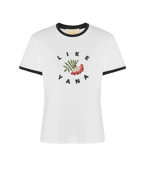 White T-shirt with print and black piping, 1
