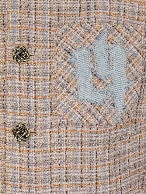 Beige and light blue cropped tweed jacket, 3