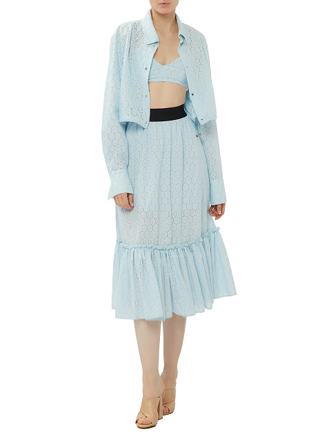 Light Blue Cotton Lace Set Of Bra & Cropped Shirt, 7