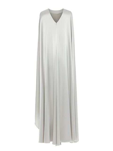 Light Gray Draped Silk Maxi Dress With Rhinestones, 2