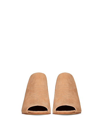 Beige Suede Heeled Mules, 2
