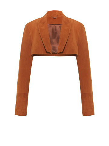 Brown Cropped Suede Blazer, 1