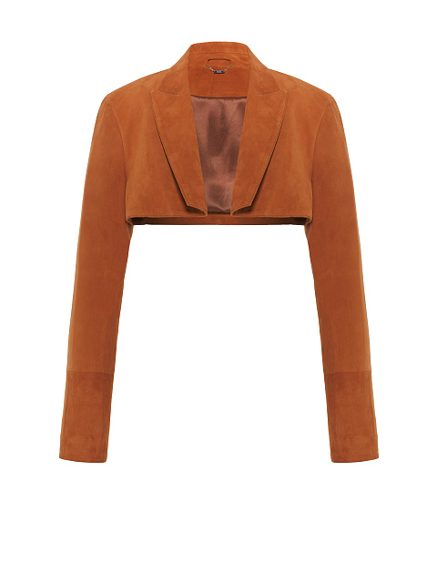 Brown Cropped Suede Blazer, 1