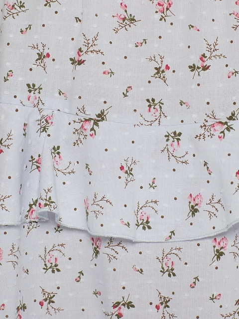 Light Blue Floral Print Cotton Mini Dress With Ruffles, 3