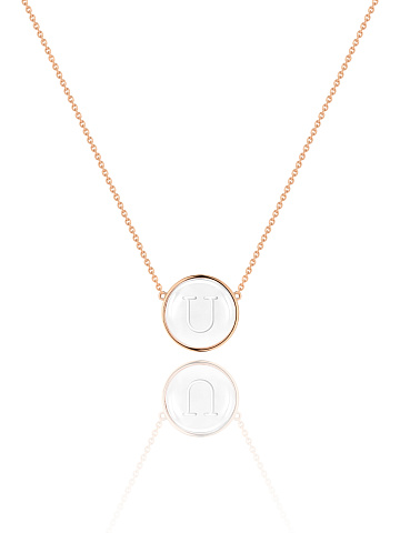 Necklace with a pendant with the letter U in rose gold with rock crystal, 1