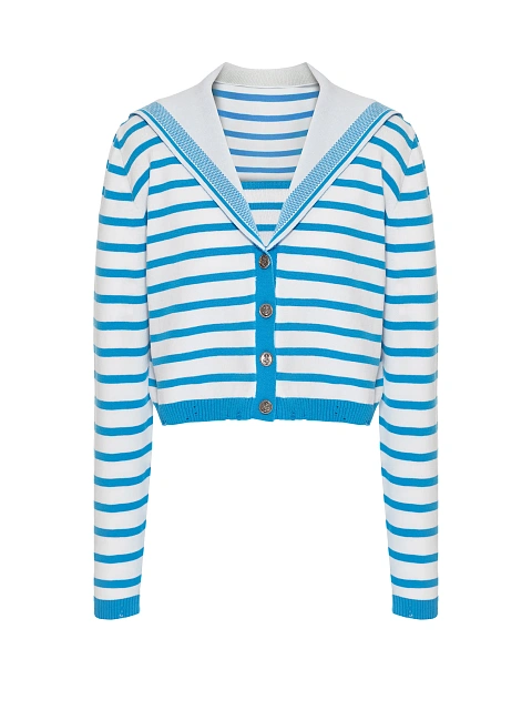 Cropped white cardigan with blue stripes, 1
