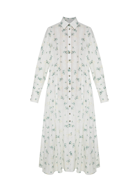 White Floral Print Shirt Dress, 1