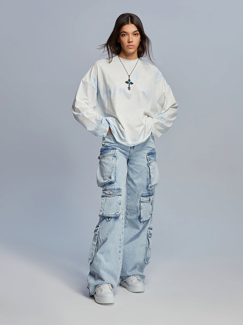 Light Blue Wide Leg Cargo Jeans, 7 Light Blue Wide Leg Cargo Jeans, 7