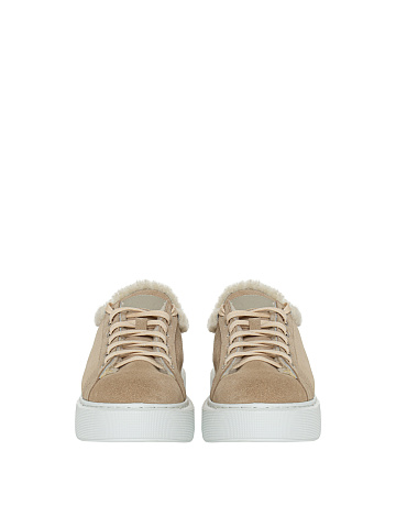 Beige Velour & Shearling Sneakers, 2