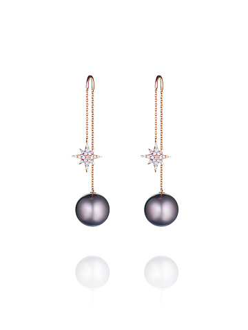 Earrings in rose gold with brown pearls and brown diamonds , 1