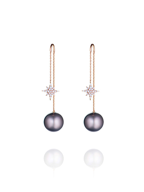 Earrings in rose gold with brown pearls and brown diamonds , 1