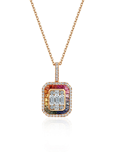 Necklace with pendant in rose gold with diamonds and sapphires, 1