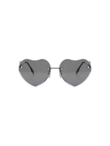 Grey Heart-Shaped Sunglasses in Silver Frame, 2