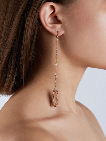 Rose gold tassel earrings with brown diamonds, 2