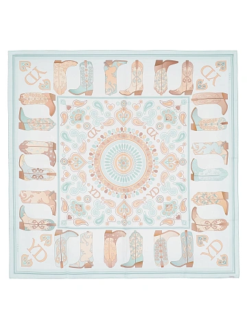 Light blue silk scarf with brown western-style print, 1