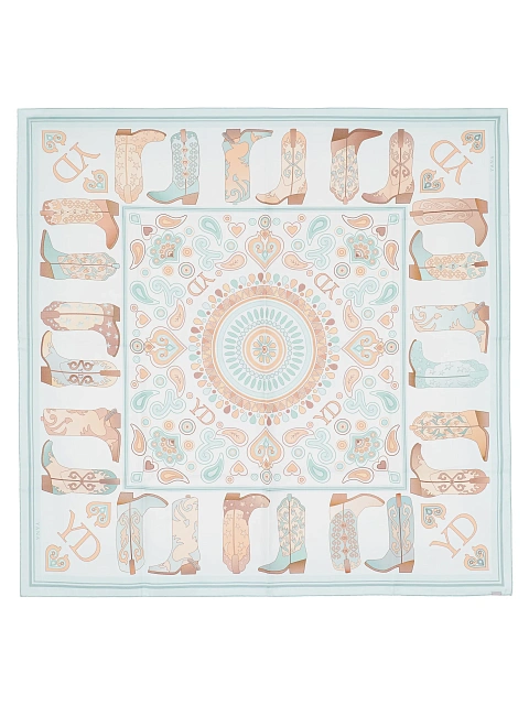 Light blue silk scarf with brown western-style print, 1