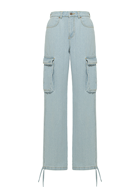 Light Blue Wide Leg Cargo Jeans, 3