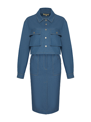 Blue Denim Jacket & Midi Skirt Set, 1