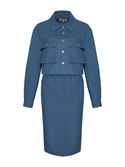 Blue Denim Jacket & Midi Skirt Set, 1