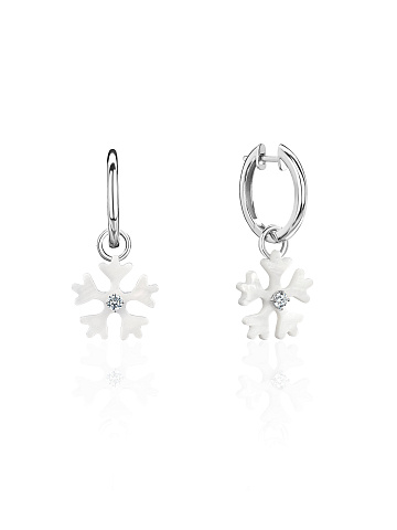 White gold hoops with zircon and carved mother-of-pearl snowflakes, 1