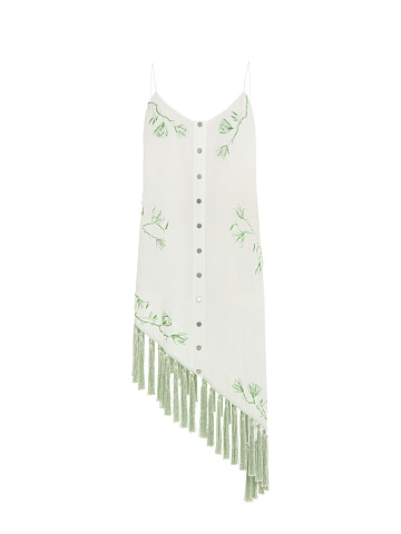 White Embroidered Asymmetrical Mini Dress, 1