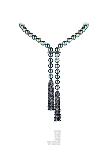 Black Gold Pearl & Diamond Tassel Necklace, 1