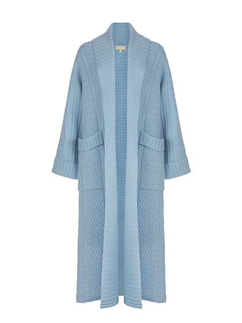 Light Blue Merino Wool & Cashmere Knitted Coat, 3