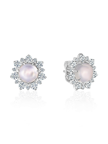 White gold stud earrings with chalcedony and diamonds, 1