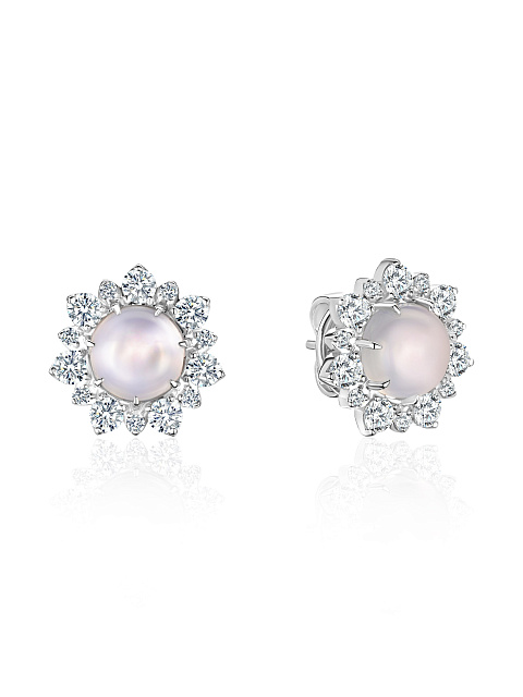 White gold stud earrings with chalcedony and diamonds, 1