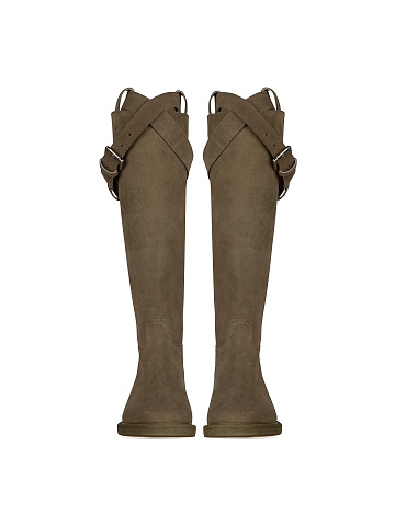 Khaki Buckled Suede Knee Boots, 2