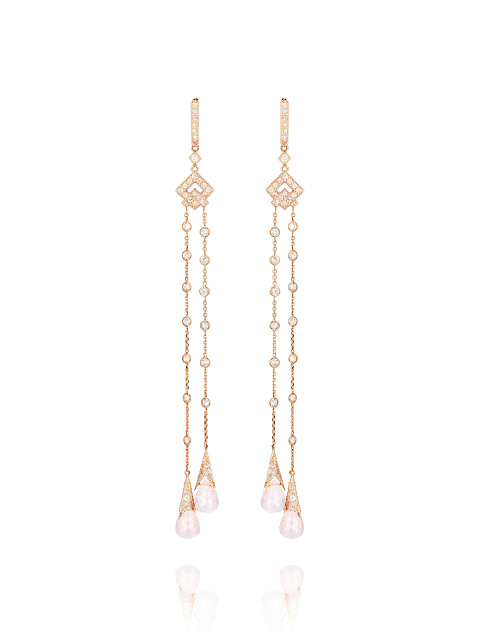 Rose Gold, Clear Topaz & Pink Quartz Long Earrings, 1
