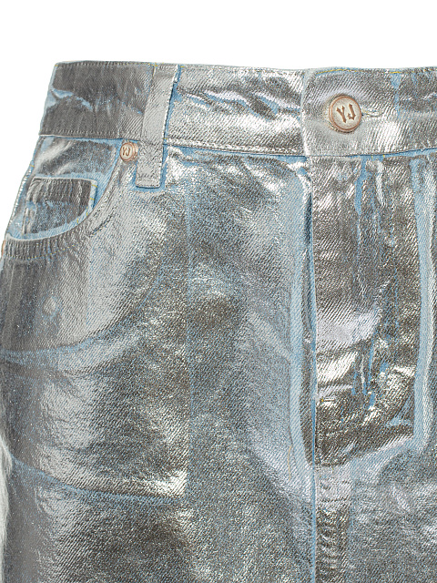 Silver Plated Light Blue Denim Mini Skirt, 3