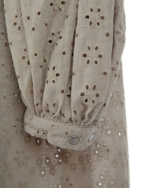 Taupe Perforated Cotton Shirt Dress, 4