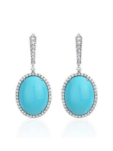 White Gold, Diamonds & Turquoise Earrings, 1