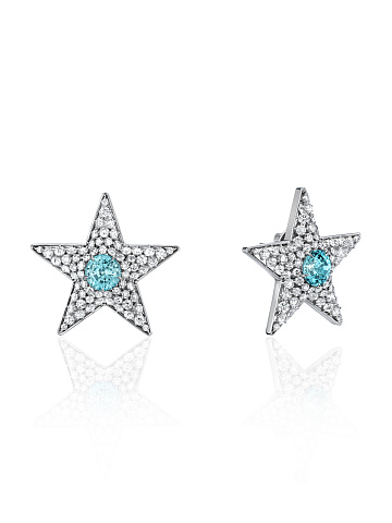 White Gold & Blue Zircon Star Studs, 1