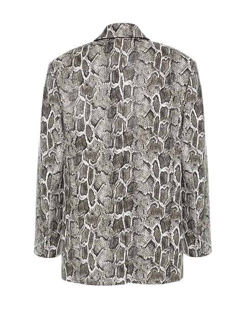 Grey Snakeskin Prined Faux Leather Jacket, 4