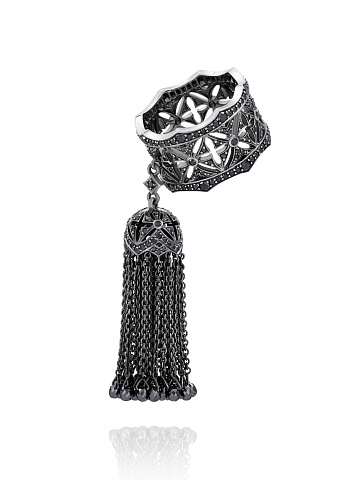 Black Gold & Black Diamond Tassel Ring, 1